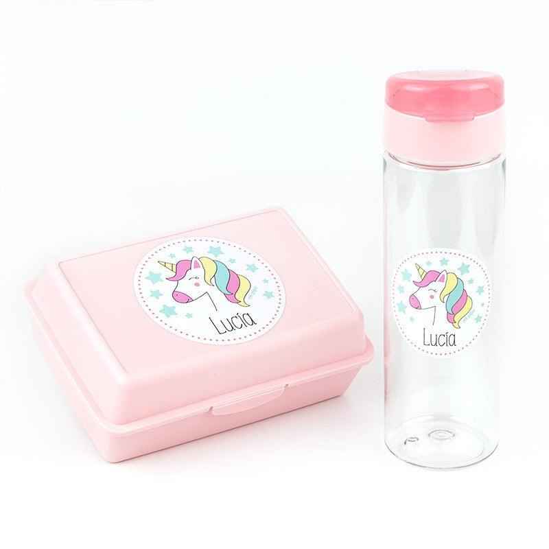 Imagen del ProductoPack Almuerzo Infantil Fiambrera y Botella Personalizadas Unicornio Rosa Mi Pipo
